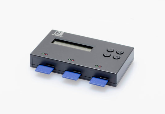 Portable sd card copier SD312N with sd cards inserted front view